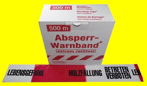 FLUID 10028 Absperrband Warnband 500 Meter HOLZFÄLLUNG EXTREM REISSFEST Rot Weiß