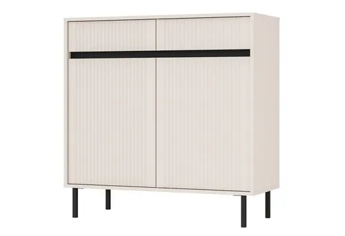 Selsey Osaka Sideboard 2-türig mit 2 Schubladen - Sandbeige, 100 cm - Moderne Kommode mit gerillten Fronten und eleganten Metallfüßen für eine stilvolle, einladende Atmosphäre. Perfekte Aufbewahrungslösung mit 4 Fächern und 2 Schubladen.
