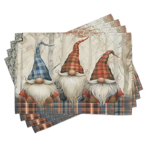 Tischset Platzset 4er Set Wichtel mit karierten Hüten Weihnachten