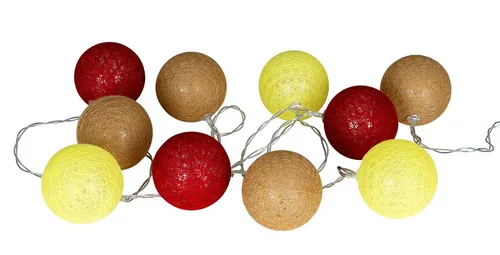 Levandeo® Lichterkette, 10er Lichterkette LED Ø6cm Kugeln Girlande Lampions Baumwolle Rot