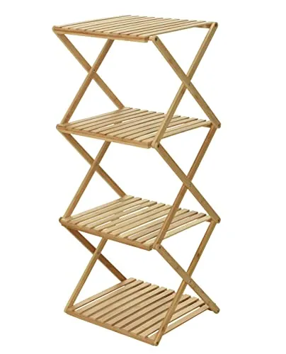 Spetebo Klappbares Bambus Standregal mit 4 Ablagen - Vielseitiges Faltregal aus 100% FSC-zertifiziertem Bambus, höhenverstellbar bis 94 cm - ideal für Blumen, Bücher und Deko im Wohnzimmer, Badezimmer oder Flur.