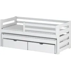 Einzelbett 80x180 mit Rausziehbett 80x170 mit zwei Schubladen, Rausfallschutz und Lattenrosten, Vollholz massiv in grau-anthrazit, Kinderbett Funkt... - Weiß