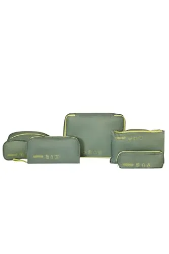 American Tourister Packwürfel Set 5-teilig – Gepäck Organizer für Kleidung & Zubehör in Oliv/Limette - Praktisches 5-teiliges Set für optimales Packen: Halten Sie Kleidung und Utensilien ordentlich und griffbereit. Ideal für Koffer, Handgepäck und Rucksack – maximieren Sie den Stauraum und finden Sie alles schnell!