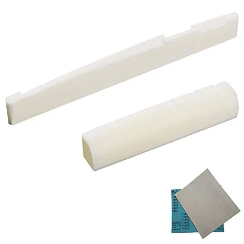IRICH Nachhaltige Knochen Gitarre Brücke Set, Sattel Nuss Mutter Ersatz mit 2 Stück Sandpapier für 6 String Klassik Folk Akustik E-gitarre Teile