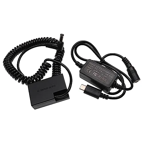 vhbw USB Netzteil kompatibel mit Canon EOS 200D, 250D Kamera, Digitalkamera, DSLR - Netzkabel + DC Kuppler (Ersatz für Canon DR-E18), 2m, Spiralkabel
