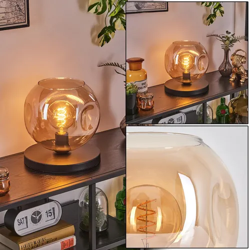 Villamare Tischlampe aus Metall/Glas in Schwarz/Bernsteinfarben
