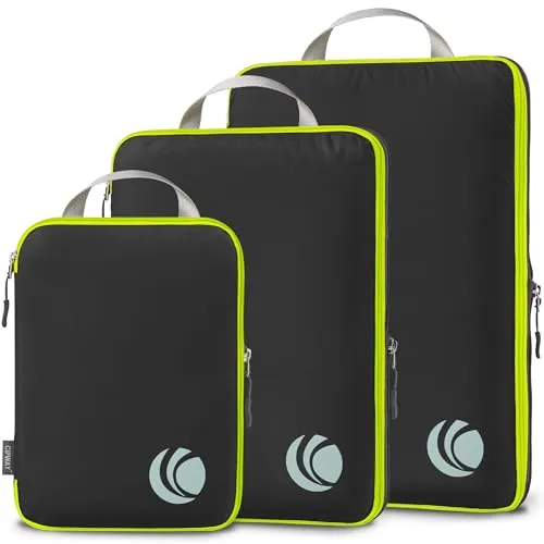 Cipway Kompression Koffer Organizer Set für Rucksack ，Ultraleichte Packtaschen Compression Packing Cubes Packwürfel Kofferorganizer Packtaschen Kleidertaschen für Reiseorganizer(schwarz, 3 Stück)
