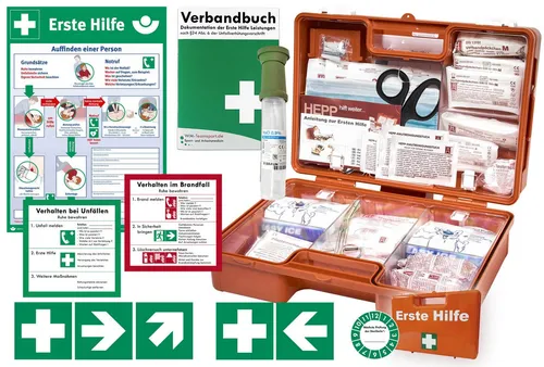 WM-Teamsport Erste-Hilfe-Koffer Verbandkasten DIN 13157 + Augenspülung + Info-Komplett-Paket