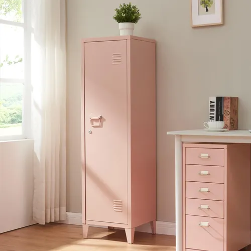 [en.casa] Einzelspind Kurikka Metallspind mit 2 Ablagen, abschließbar, peachy beige - Praktischer Metallspind mit zwei Ablagen für geordnete Aufbewahrung. Ideal für Werkstatt, Büro oder Garage. Robuste Tür mit Magnetverschluss und stabilen Stellfüßen für sicheren Stand.
