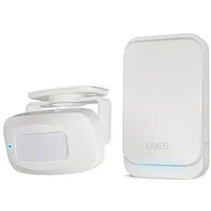Eaxus IC-You LED Durchgangsmelder - Vielseitiger Sensor für Geschäft und Zuhause: 3 Betriebsarten, 100° Bewegungserkennung, bis zu 150 m Reichweite, 4 Lautstärke-Stufen bis 110 dB.
