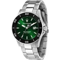 MASERATI COMPETIZIONE - 3H Green Dial, 43 mm - Hochwertige Herrenarmbanduhr mit robustem Edelstahlgehäuse, grünem Zifferblatt und 10ATM Wasserresistenz, ideal für Sport und Alltag.