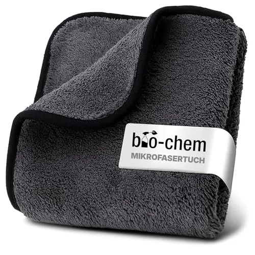 bio-chem Super Flausch Mikrofasertuch | extra weiches & saugstarkes Microfaser Putztuch 40x40 cm | fusselfreies Reinigungstuch & Putztuch für Haushalt, Pflege & Caravan | Grau-Schwarz