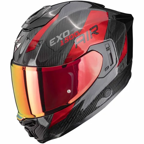 Scorpion EXO-1500 Carbon Air Platted Motorradhelm schwarz rot Gr. L 59/60 - Leichter Motorradhelm mit ultra-stabiler Carbonfaser-Schale, AirFit® Aufpumpsystem und höhenverstellbarer Sonnenblende für optimalen Komfort und Sicht bei jeder Fahrt.