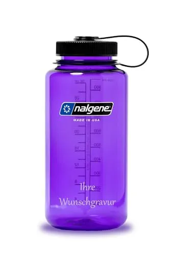 Nalgene Trinkflasche 'Weithals' - 1 L (Violett-schwarz, mit Namensgravur, 1 Liter)