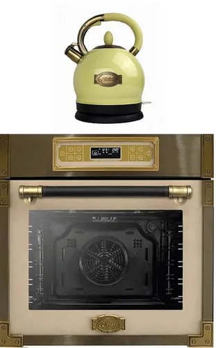 Kaiser Küchengeräte Backofen-Set EH 6726 ElfAD+WK 2000 ElfEm, Retro Einbau Backofen 80L 11 Betriebsfunktionen+ Retro Wasserkocher