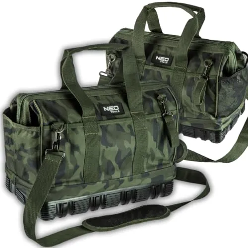 Neo Tools Werkzeugkoffer CAMO (leer) - Werkzeugtasche für Profi-Handwerker, aus robustem 100% Nylon 600D, wasserfester Boden und verstellbarer Schultergurt für optimalen Tragekomfort.
