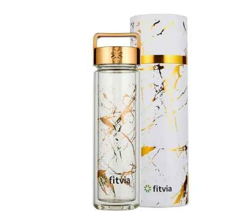 fitvia Thermoflasche Thermoflasche gold, 380 ml, Doppelverglasung, integriertes Teesieb, Wärme- und Kältefunktion