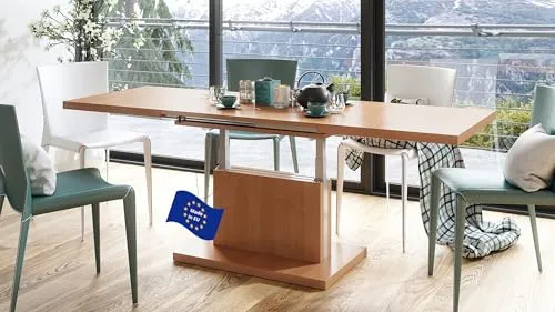 Mazzoni Aston Ausziehbarer Couchtisch 120/200cm - Esstisch mit praktischer Erweiterungsfunktion, höhenverstellbar von 56 cm bis 74 cm, ideal für kleine Räume und vielseitig einsetzbar als Couchtisch oder Esstisch.