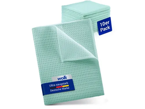 wolk Mikrofasertuch mit Waffelstruktur in mint - Reinigungstuch (Polyester, 38x38 cm, 10er-Set, hygienisch auf 90° waschbar)