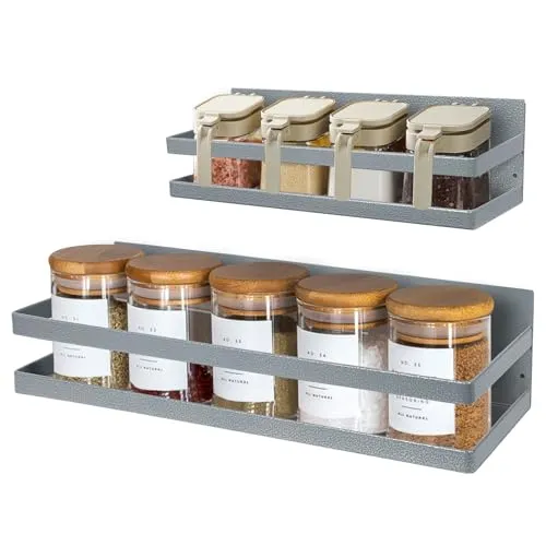 Uten Gewürzregal Magnetisches regal, Kühlschrankregal 2er Set ohne bohren Küche Organizer Selbstklebend, Graue feine Textur