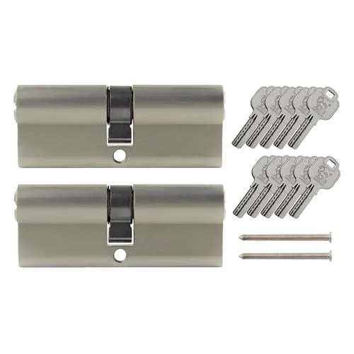 2x Profilzylinder 80mm 40/40 10x Schlüssel Tür Zylinder Schloss gleichschließend Silber Metallic