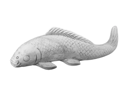 gartendekoparadies.de Statue Fisch Karpfen, Steinfigur, H. 22 cm, L. 68 cm, 18 kg, Grau, frostsicher aus Steinguss für Außenbereich
