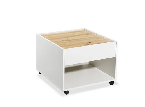 Stolkom Beistelltisch mit 4 Rollen und Schublade – Artisan Eiche Dekor, weiß - Praktischer Beistelltisch mit 4 Rollen und 1 Schublade für flexibles Mobiliar. Ideal für jeden Raum, Maße: 60x45x60 cm (BxHxT). Melaminbeschichtet für eine ansprechende Optik.