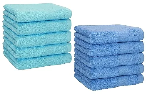 Betz 10 Stück Seiftücher Premium 100% Baumwolle Seiflappen Set 30x30 cm Farbe türkis und hellblau