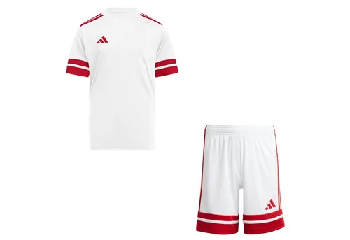 adidas Kinder Set Trikot + Hose Squadra 25 Weiß/Team Power Red 116 - Sportliches Trikot-Set mit Trikot und kurzer Hose. Der gerippte Rundhalsausschnitt und der elastische Bund sorgen für optimalen Sitz. Mit feuchtigkeitsregulierender Technologie für hohen Tragekomfort. Material: 100% Polyester.