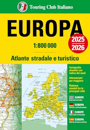 Europa Atlante stradale e turistico 1:800.000 2025-2026 - Umfassender Straßenatlas für Europa im Maßstab 1:800.000, ideal für Reisen und Erkundungen, enthält aktuelle touristische Informationen.