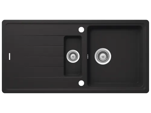 Schock Superb D-150 A Onyx - Granitspüle für moderne Küchen - Einbauspüle aus Cristalite Granit in Onyx (Anthrazit) mit umkehrbarem Becken, ideal für Unterschränke ab 60 cm. Inklusive 2 Hahnlöcher und Exzenterbetätigung für höchsten Komfort.