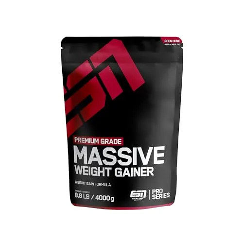 Produktbild ESN Massive Weight Gainer, Chocolate Cream, 4 kg, ideal für die Massephase, bis zu 536 kcal pro Portion, Pulver zum Masseaufbau und Zunehmen - made in Germany