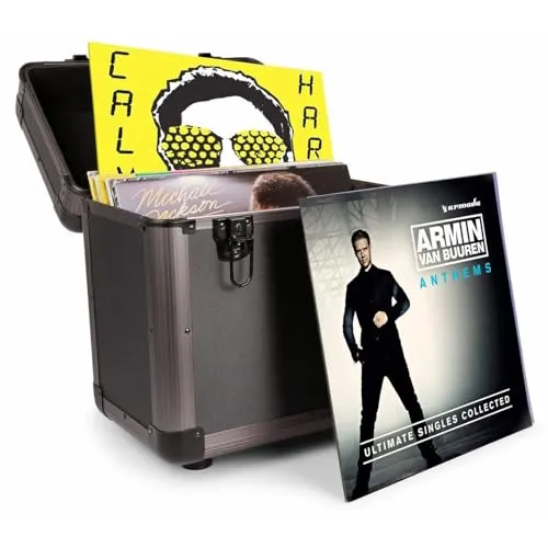 Power Dynamics RC100 Plattenkoffer für 75 Schallplatten Aufbewahrung, Vinyl Koffer, stabile und professionelle Schallplattenbox, Vinyl aufbewahrung mit Schaumstoff Dämmung, Abschließbar - Titan