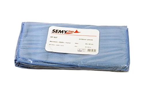 Semy Mikrofaser-Waffeltücher, 40 x 40 cm, blau - 20 Stück - Wiederverwendbare Reinigungstücher, besonders saugfähig und ideal für streifenfreies Reinigen von Oberflächen.