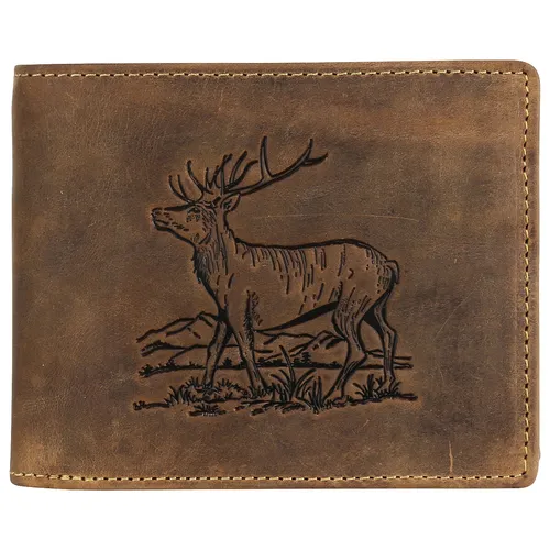 Greenburry Vintage Geldbörse Leder 12.5 cm - Braun - Hochwertige Portemonnaie aus robustem Rindsleder mit einzigartiger Hirschprägung. Bietet reichlich Platz mit 7 Kartenfächern, 2 Geldscheinfächern und einem Münzfach – ideal für stilbewusste Herren.