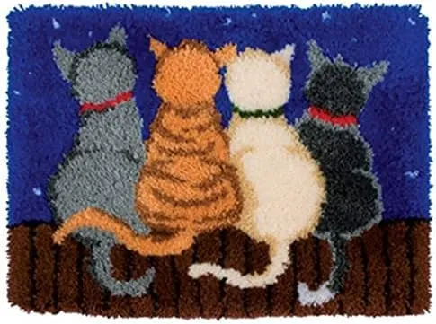 Raixleb Knüpfteppich zum Selber Knüpfen Set Erwachsene/Kind Vorbedruckt Leinwand All-In-One Set 51x38cm DIY Latch Hook Kits für Anfänger Profi für Hause Sofa Wandteppich Ideal Geschenke Katze