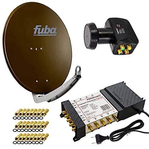 PremiumX Satelliten-Komplettanlage Fuba DAA 780 B - SAT-Antennen: Hochwertiges Komplettset für bis zu 8 Teilnehmer mit Empfangsstarker Aluminium Satellitenschüssel und einfache Installation.
