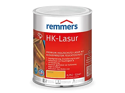 Remmers HK-Lasur 3in1 kiefer, 0,75 Liter - Beizen – Premium Holzlasur für außen, vereint Imprägnierung, Grundierung und Lasur in einem. Schützt effektiv vor Feuchtigkeit und UV-Strahlung.