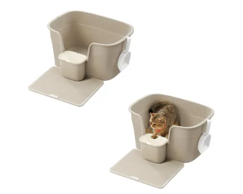 FEANDREA Katzentoilette für große Katzen, mit Schaufel und Streumatte - Kompakte Katzentoilette mit hohen Seitenwänden für ein sauberes Zuhause. Inklusive Schaufel und praktischer Streumatte für eine einfache Reinigung. Ideal für große Katzen!