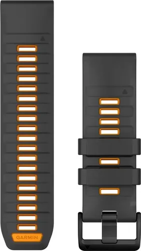 Garmin QuickFit Armband - Graphit/Orange für Smartwatches - Smartwatch Zubehör mit 26 mm Stegbreite, leicht austauschbar ohne Werkzeug und aus hochwertigem Silikon für individuellen Stil und Komfort.