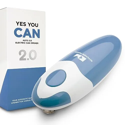 Elektrischer Dosenöffner Auto 2.0 von Kitchen Mama: Optimierte Klinge öffnet nahezu alle Dosen – automatisch, freihändig, glatte Kante, lebensmittelecht, batteriebetrieben (Morandi-Blau)