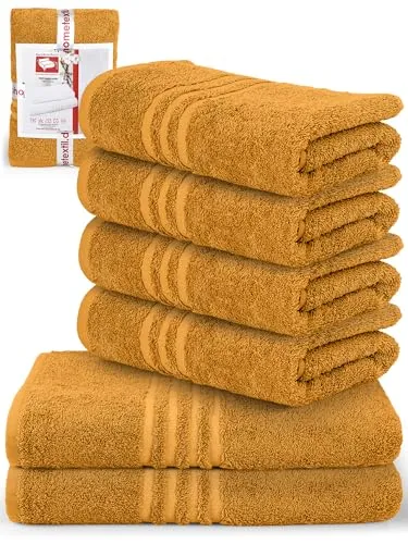 DecoHomeTextil Handtuch-Set 4 Handtücher 50 x 100 cm, 2 Badetücher 70 x 140 cm in Senf aus 100% Baumwolle, hochwertig, kuschelweich und saugstark