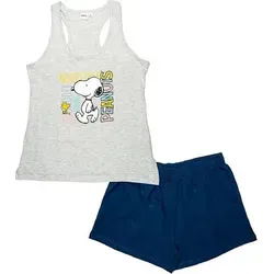 Snoopy Schlafanzug Damen aus Baumwolle – Ärmelloses Pyjama Set mit Tanktop & Shorts L
