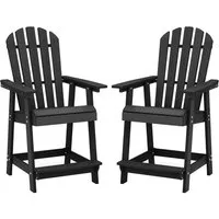 COSTWAY Hoher Adirondack Stuhl mit Fußstütze, Armlehne, wetterfest aus HDPE, Schwarz - Gartenliegen: Hochwertiger HDPE Adirondack Stuhl, wetterfest und abriebfest, mit breiter Sitzfläche und Armlehnen für maximalen Komfort.