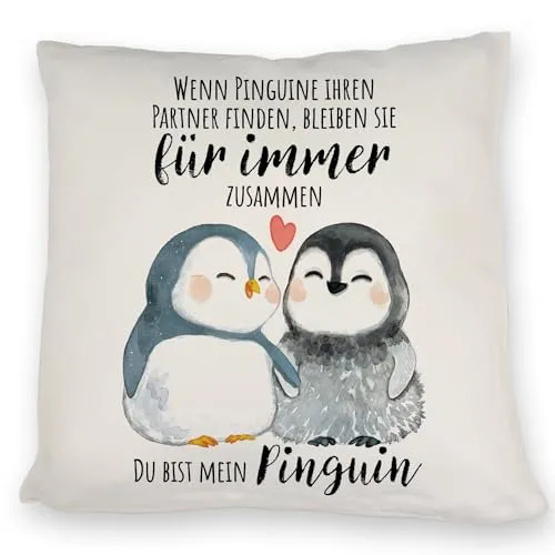 speecheese Pinguinpärchen Kissen mit Spruch Du bist Mein Pinguin EIN niedliches DekoKissen für verliebte Paare Romantisches Pinguin Motiv Pinguinpaar Spruch Pärchen Partner Frauen