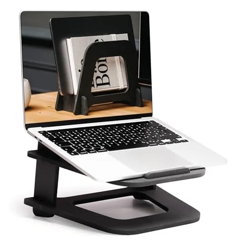 boho office® Laptop Ständer Holz - hydesk Multistand - Erhöhung für Notebook/Laptop und MacBook, Laptop Stand für Schreibtisch oder Bett, Ständer für Tablet, tragbar, schnell montiert, Schwarz