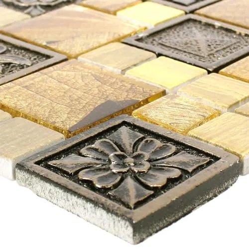 Mosafil Glasmosaik Resin Ornament Mosaikfliesen Levanzo Gold 30x30cm Matt, Glänzend 1 Stück