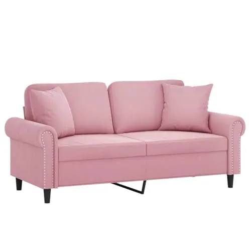 vidaXL 2-Sitzer Sofa mit Zierkissen - Rosa Samt - Elegantes 2-Sitzer Sofa in Rosa Samt, ideal zum Entspannen. Mit robustem Metallgestell und weichen, gepolsterten Kissen für höchsten Komfort.