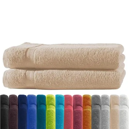Zestri Frottier Duschhandtuch 2er-Set | Duschtuch Beige 70x140 | 100% Baumwolle 500g/m² | Öko-Tex Standard 100 Handtuch
