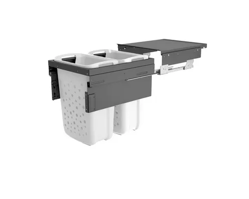 Hailo Wäschesammler 3270811 Laundry Carrier 45 - Einbau Wäschekorb in Dunkelgrau, perfekt für Badezimmer und Küchen, mit 2 Fächern für eine organisierte Wäschetrennung und aus robustem Kunststoff.